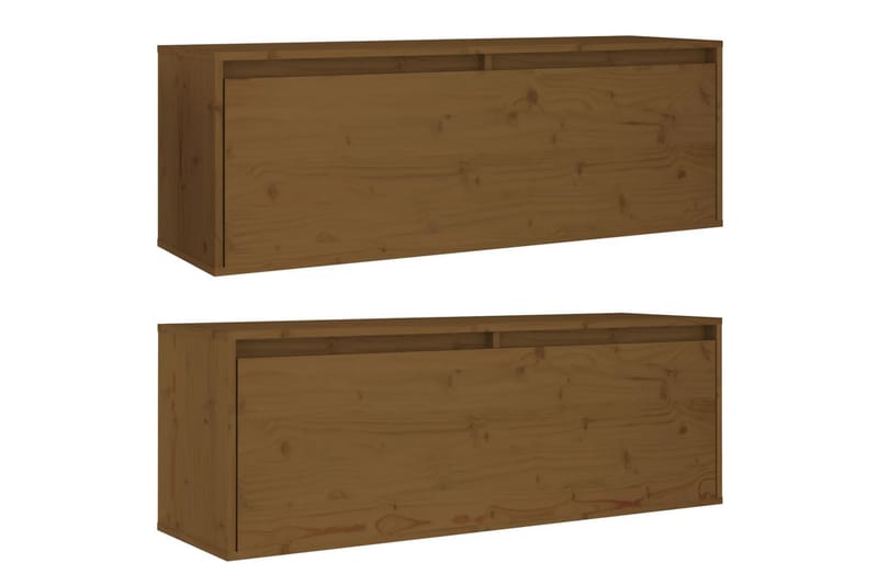 Veggskap 2 stk honningbrun 100x30x35 cm heltre furu - Brun - Oppbevaring - Hyller - Vegghylle