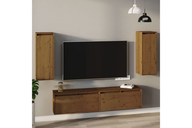 Veggskap 2 stk honningbrun 30x30x80 cm heltre furu - Brun - Oppbevaring - Hyller - Vegghylle