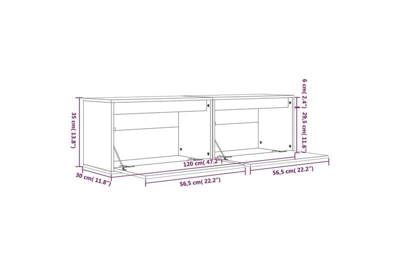 Veggskap 2 stk hvit 60x30x35 cm heltre furu - Hvit - Oppbevaring - Hyller - Vegghylle