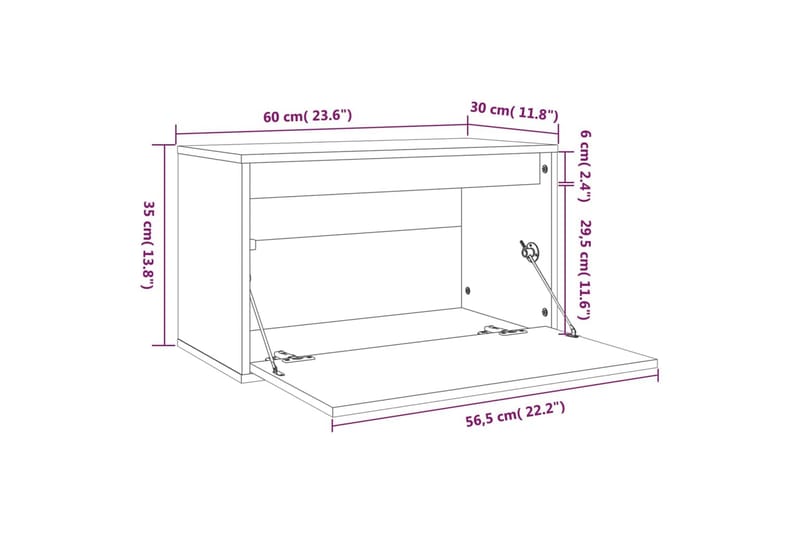 Veggskap 60x30x35 cm heltre furu - Brun - Oppbevaring - Hyller - Vegghylle