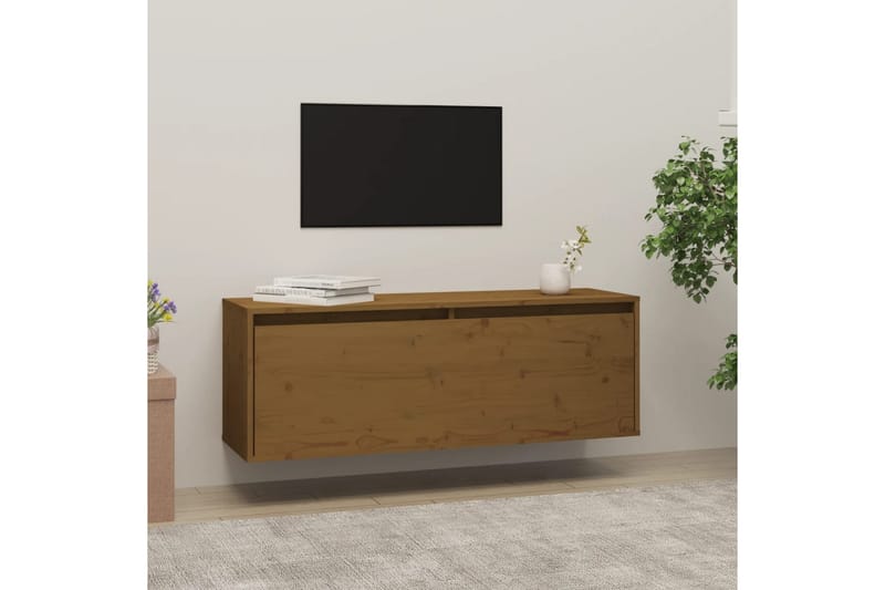 Veggskap honningbrun 100x30x35 cm heltre furu - Brun - Oppbevaring - Hyller - Vegghylle