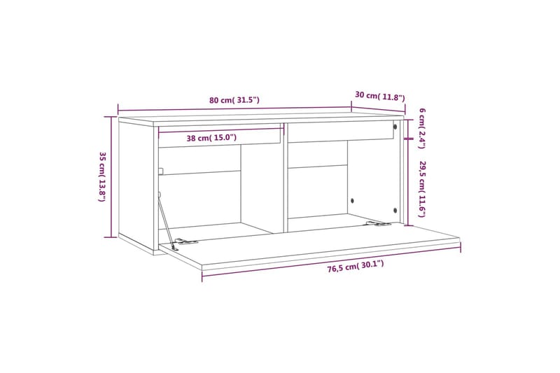 Veggskap honningbrun 80x30x35 cm heltre furu - Brun - Oppbevaring - Hyller - Vegghylle