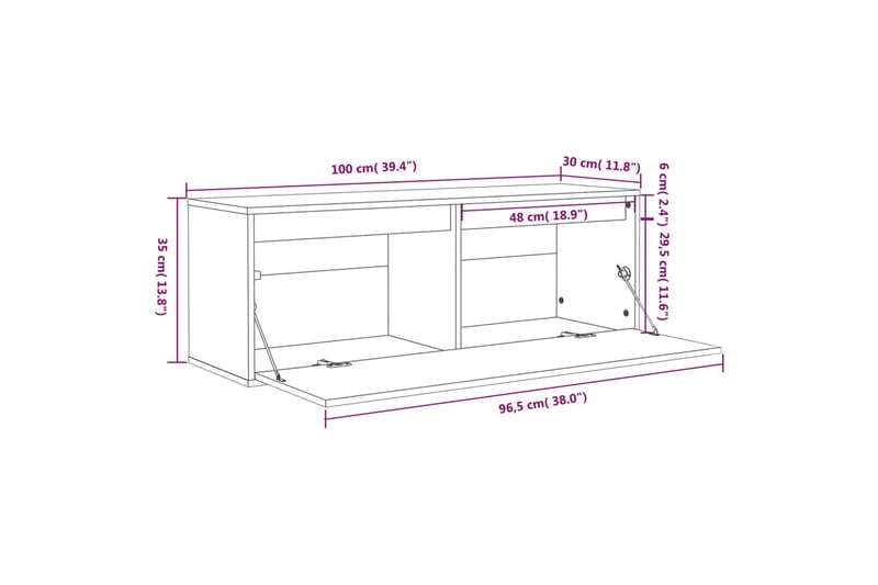 Veggskap svart 100x30x35 cm heltre furu - Svart - Oppbevaring - Hyller - Vegghylle