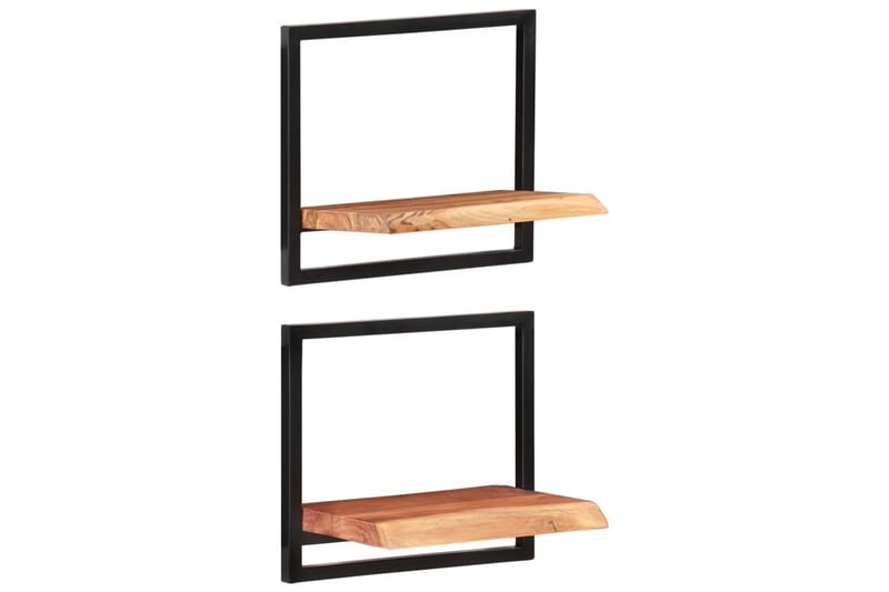 Vegghyller 2 stk 40x24x35 cm heltre akasie og stål - Brun - Oppbevaring - Hyller - Vegghylle