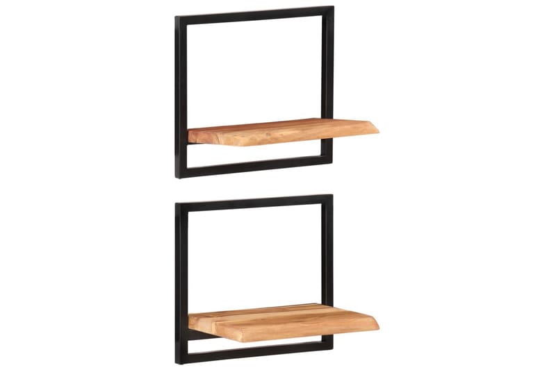 Vegghyller 2 stk 40x24x35 cm heltre akasie og stål - Brun - Oppbevaring - Hyller - Vegghylle