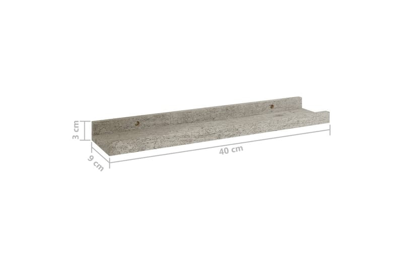 Vegghyller 2 stk betonggrå 40x9x3 cm - Grå - Oppbevaring - Hyller - Vegghylle