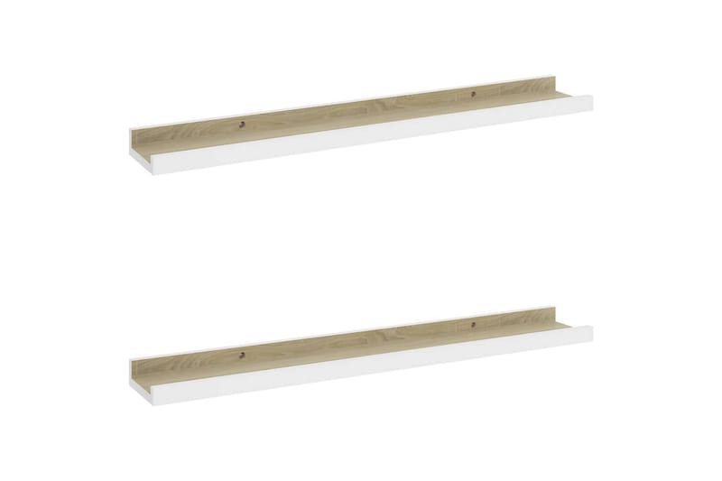 Vegghyller 2 stk hvit og sonoma eik 60x9x3 cm - Hvit - Oppbevaring - Hyller - Vegghylle