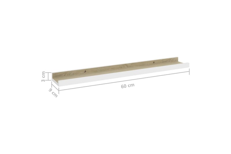 Vegghyller 2 stk hvit og sonoma eik 60x9x3 cm - Hvit - Oppbevaring - Hyller - Vegghylle