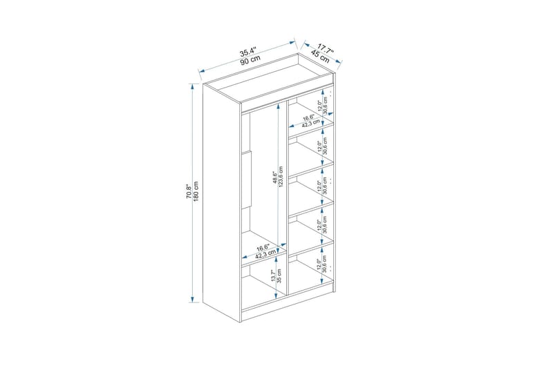 Akser Garderobe 90x180 cm - Hvit - Oppbevaring - Klesoppbevaring - Garderober & garderobesystem