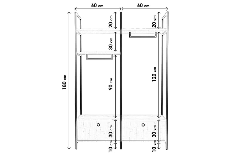 Andifli Garderobe 120x180 cm - Brun - Oppbevaring - Klesoppbevaring - Garderober & garderobesystem