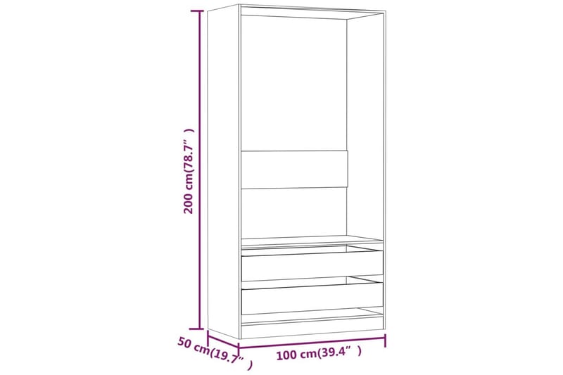 beBasic Garderobe brun eik 100x50x200 cm konstruert tre - Brun - Oppbevaring - Klesoppbevaring - Garderober & garderobesystem