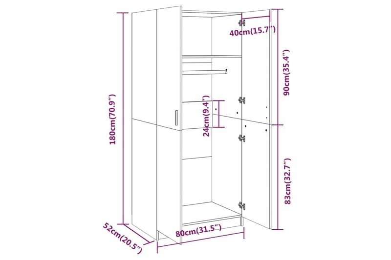 beBasic Garderobe brun eik 80x52x180 cm konstruert tre - Brun - Oppbevaring - Klesoppbevaring - Garderober & garderobesystem