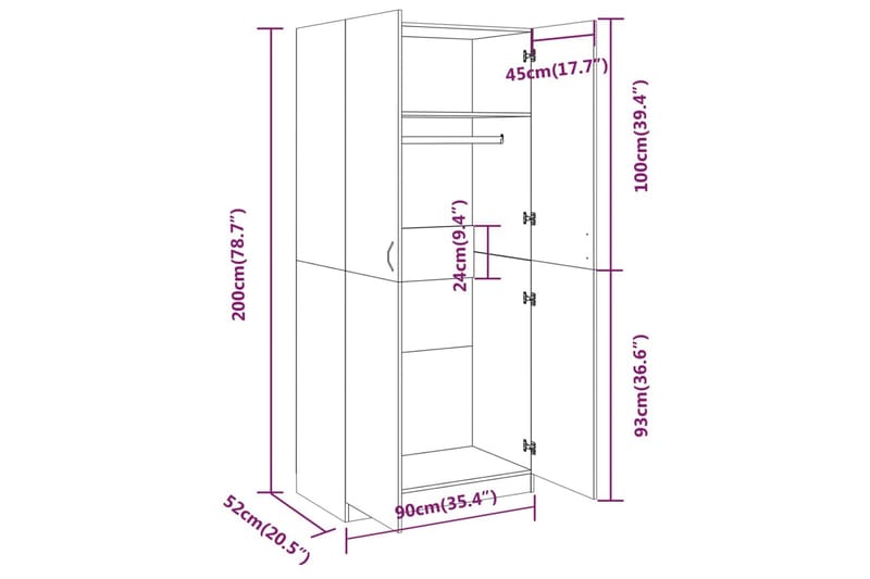 beBasic Garderobe brun eik 90x52x200 cm konstruert tre - Brun - Oppbevaring - Klesoppbevaring - Garderober & garderobesystem