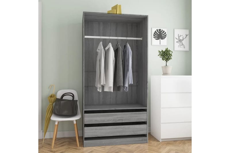 beBasic Garderobe grå sonoma 100x50x200 cm konstruert tre - GrÃ¥ - Oppbevaring - Klesoppbevaring - Garderober & garderobesystem