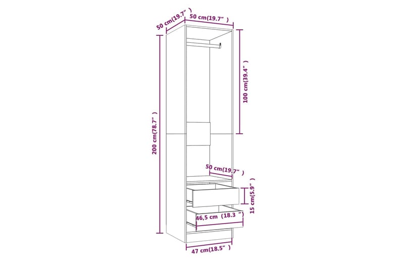 beBasic Garderobe med skuffer grå sonoma 50x50x200 cm konstruert tre - GrÃ¥ - Oppbevaring - Klesoppbevaring - Garderober & garderobesystem