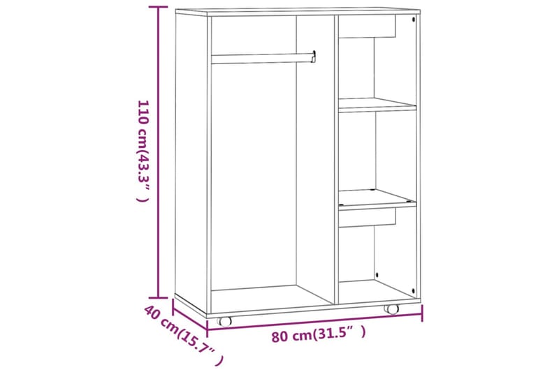 beBasic Garderobe røkt eik 80x40x110 cm konstruert tre - Brun - Oppbevaring - Klesoppbevaring - Garderober & garderobesystem