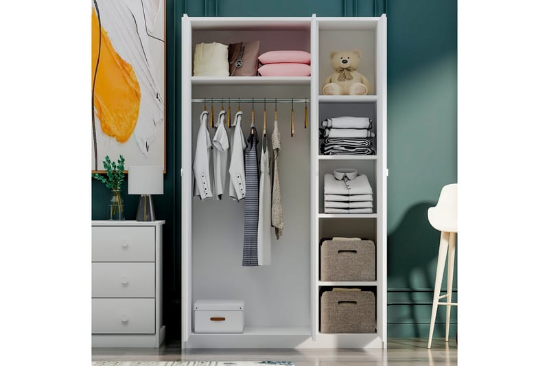 Berdez Garderobe 120x182 cm - Hvit - Oppbevaring - Klesoppbevaring - Garderober & garderobesystem