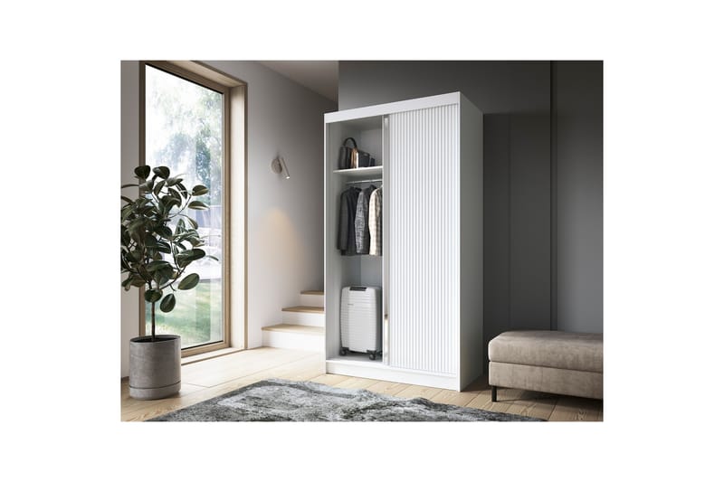 Biancco Garderobe med Speil 120x220 cm - Hvit - Oppbevaring - Klesoppbevaring - Garderober & garderobesystem