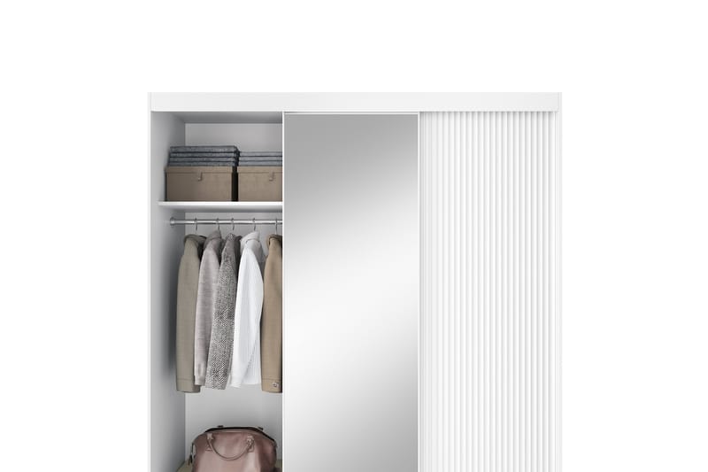 Biancco Garderobe med Speil 120x220 cm - Hvit - Oppbevaring - Klesoppbevaring - Garderober & garderobesystem