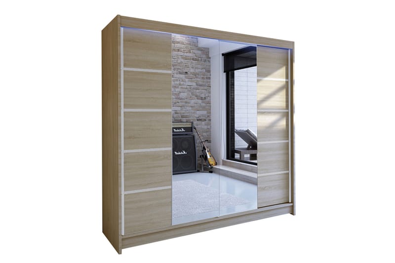 Canderbury Garderobe med Speil 180x215 cm - Beige - Oppbevaring - Klesoppbevaring - Garderober & garderobesystem