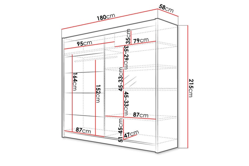 Canderbury Garderobe med Speil 180x215 cm - Brun/Hvit - Oppbevaring - Klesoppbevaring - Garderober & garderobesystem