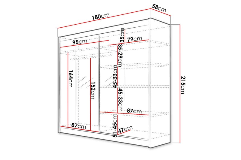 Canderbury Garderobe med Speil 180x215 cm - Brun/Hvit - Oppbevaring - Klesoppbevaring - Garderober & garderobesystem