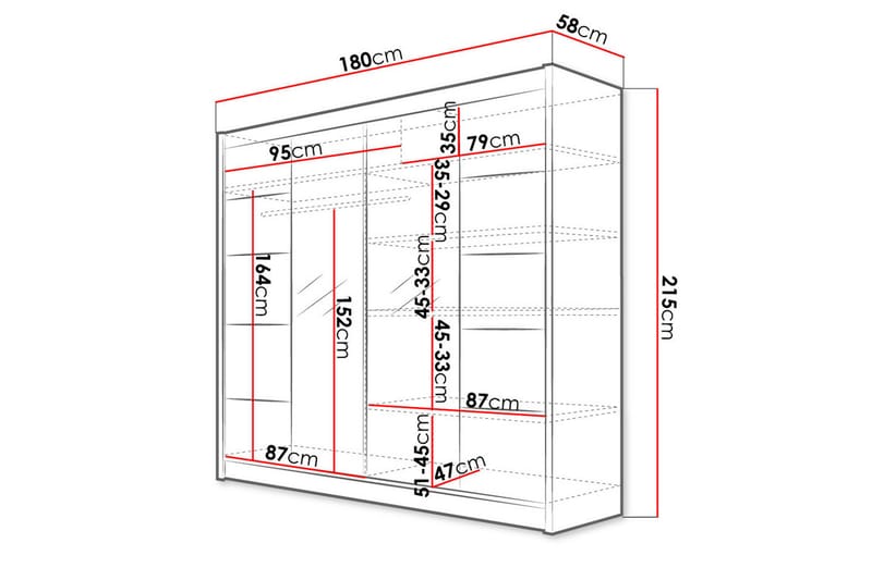 Canderbury Garderobe med Speil 180x215 cm - Hvit - Oppbevaring - Klesoppbevaring - Garderober & garderobesystem