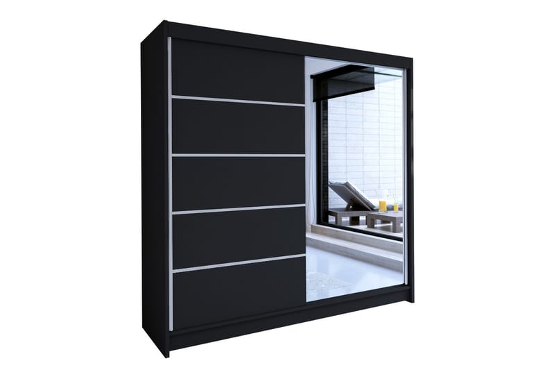 Canderbury Garderobe med Speil 180x215 cm - Svart - Oppbevaring - Klesoppbevaring - Garderober & garderobesystem