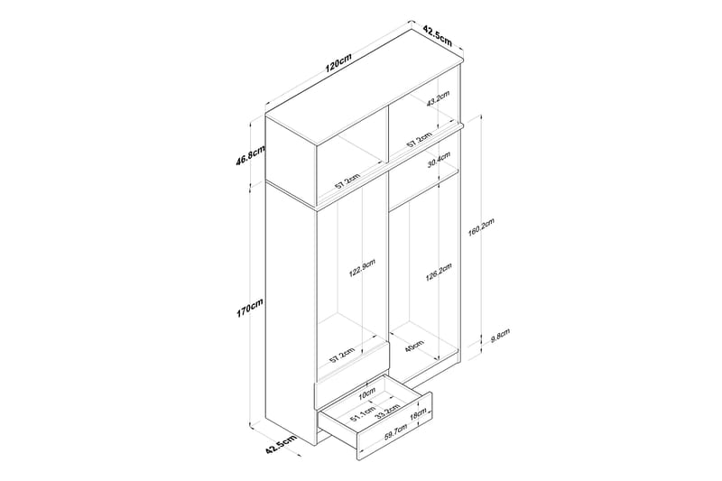 Caturai Garderobe 120 cm - Valnøtt/Hvit - Oppbevaring - Klesoppbevaring - Garderober & garderobesystem