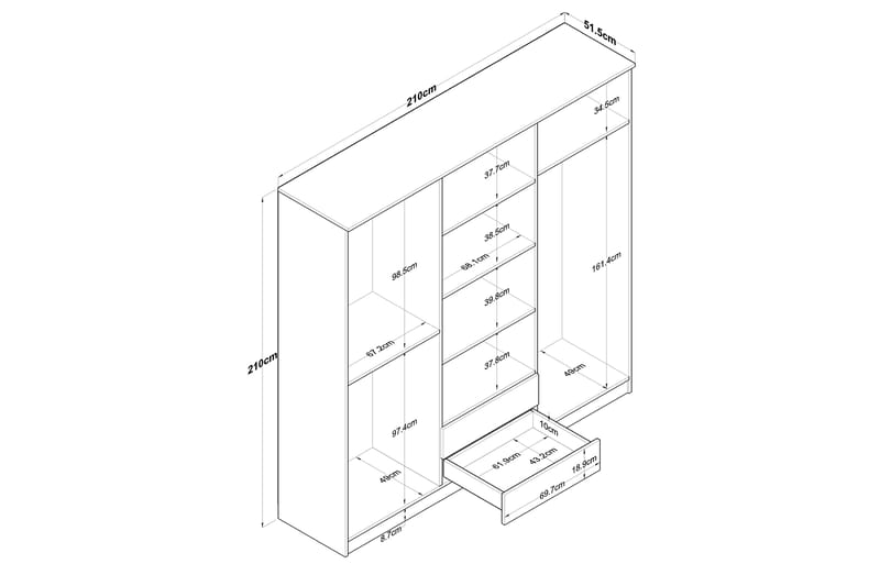 Caturai Garderobe med Speil - Valnøtt/Hvit - Oppbevaring - Klesoppbevaring - Garderober & garderobesystem