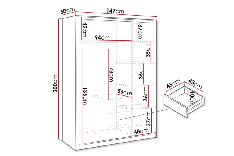 Chavez Garderobe med Speil 147x200 cm - Beige - Oppbevaring - Klesoppbevaring - Garderober & garderobesystem