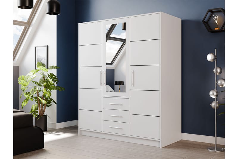 Chavez Garderobe med Speil 147x200 cm - Hvit - Oppbevaring - Klesoppbevaring - Garderober & garderobesystem