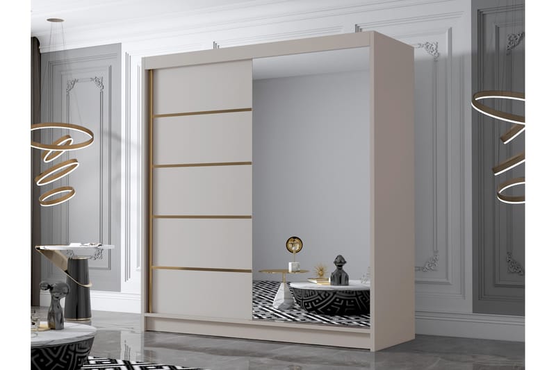 Chavez Garderobe med Speil 180x215 cm - Beige - Oppbevaring - Klesoppbevaring - Garderober & garderobesystem