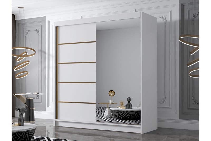 Chavez Garderobe med Speil 180x215 cm - Hvit - Oppbevaring - Klesoppbevaring - Garderober & garderobesystem