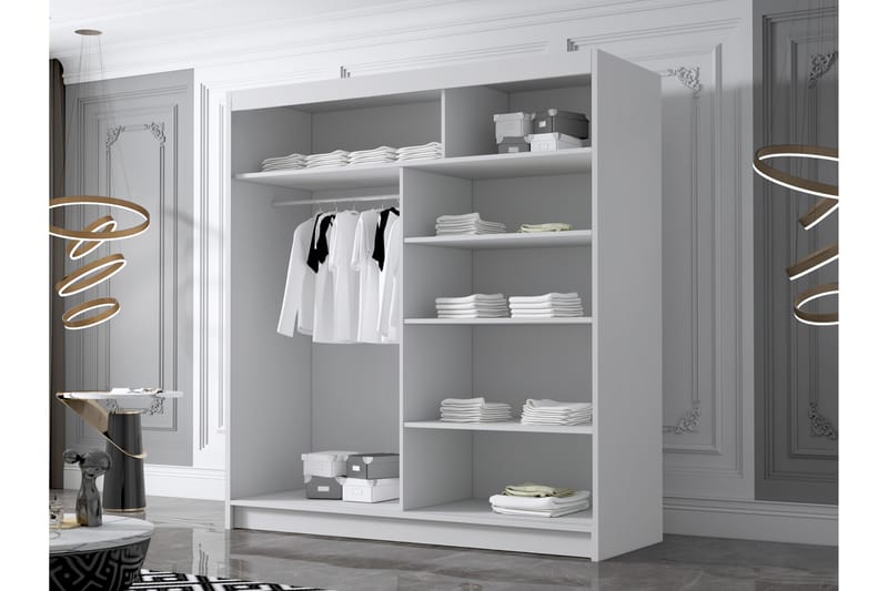 Chavez Garderobe med Speil 180x215 cm - Hvit/Svart - Oppbevaring - Klesoppbevaring - Garderober & garderobesystem