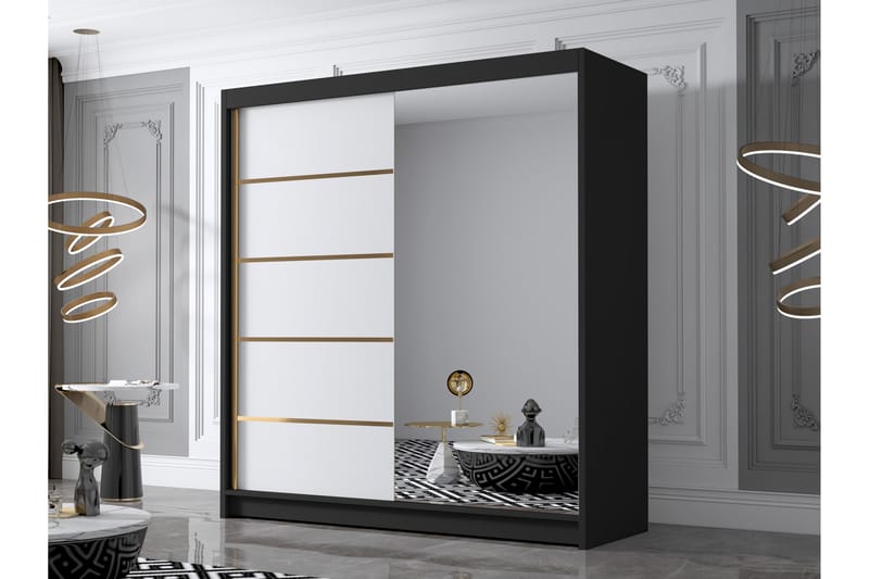 Chavez Garderobe med Speil 180x215 cm - Hvit/Svart - Oppbevaring - Klesoppbevaring - Garderober & garderobesystem