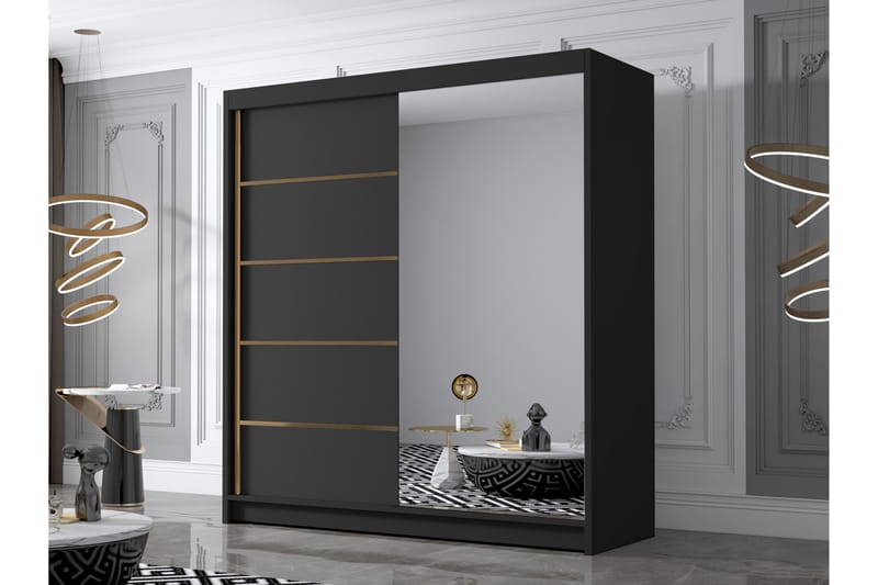 Chavez Garderobe med Speil 180x215 cm - Svart - Oppbevaring - Klesoppbevaring - Garderober & garderobesystem