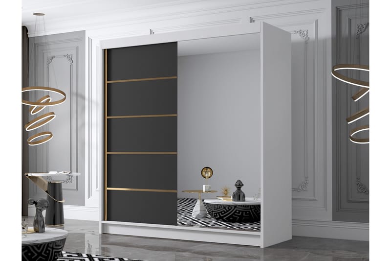 Chavez Garderobe med Speil 180x215 cm - Svart/Hvit - Oppbevaring - Klesoppbevaring - Garderober & garderobesystem