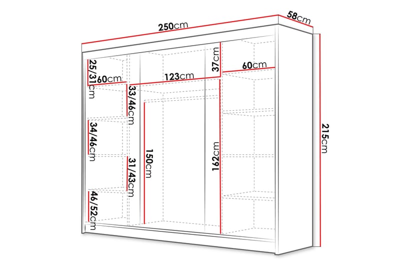 Cinerea Garderobe 250x215 cm - Hvit/Svart - Oppbevaring - Klesoppbevaring - Garderober & garderobesystem