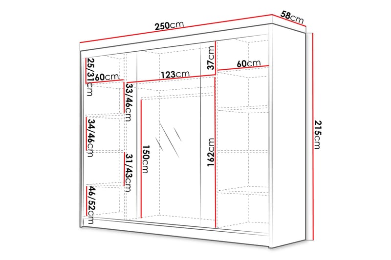 Cinerea Garderobe med Speil 250x215 cm - Beige - Oppbevaring - Klesoppbevaring - Garderober & garderobesystem