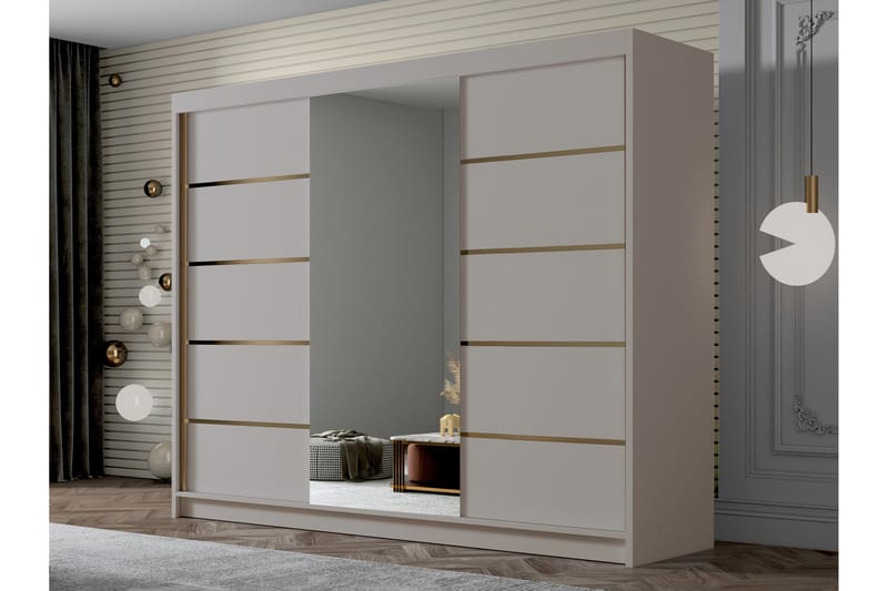 Cinerea Garderobe med Speil 250x215 cm - Beige - Oppbevaring - Klesoppbevaring - Garderober & garderobesystem