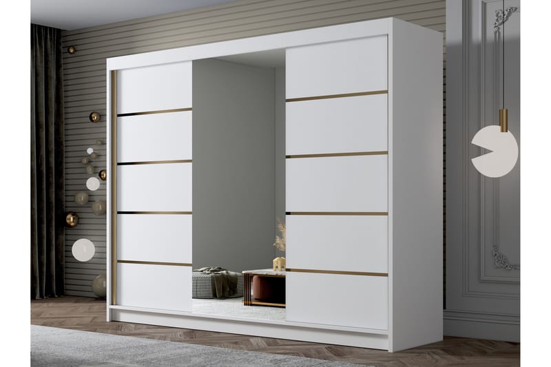 Cinerea Garderobe med Speil 250x215 cm - Hvit - Oppbevaring - Klesoppbevaring - Garderober & garderobesystem