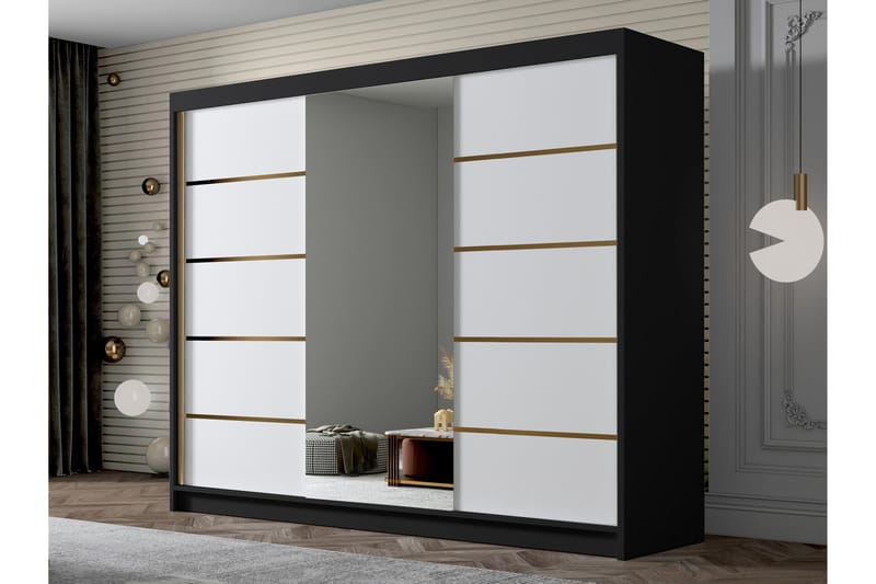 Cinerea Garderobe med Speil 250x215 cm - Hvit/Svart - Oppbevaring - Klesoppbevaring - Garderober & garderobesystem