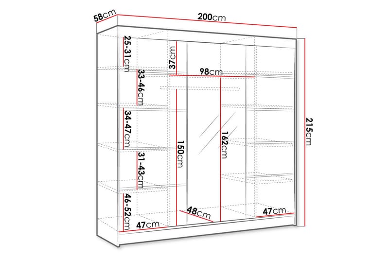 Cyria Garderobe med romslig Oppbevaring og Skyvedører med Speil 200x215 cm - Beige - Oppbevaring - Klesoppbevaring - Garderober & garderobesystem