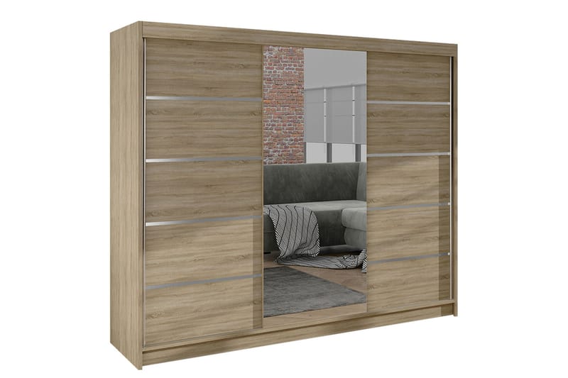 Cyria Garderobe med Speil 200x215 cm - Beige - Oppbevaring - Klesoppbevaring - Garderober & garderobesystem