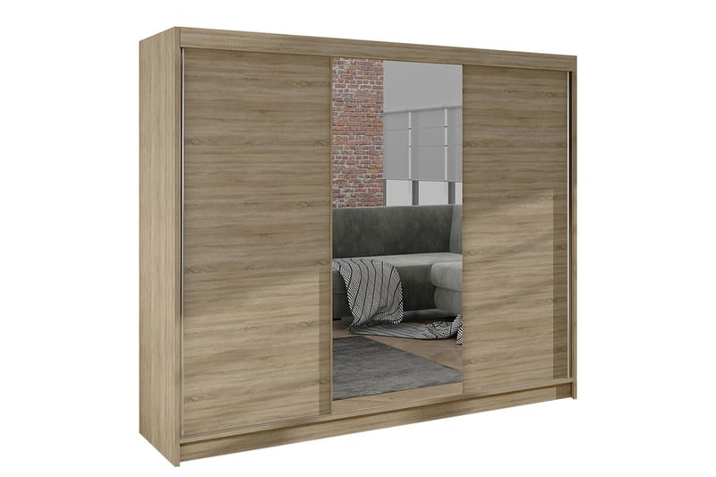 Cyria Garderobe med Speil 200x215 cm - Beige - Oppbevaring - Klesoppbevaring - Garderober & garderobesystem