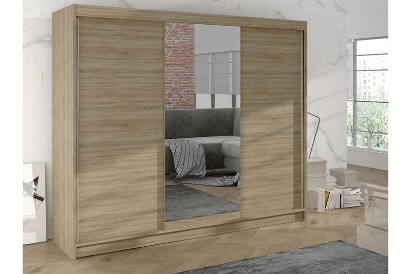 Cyria Garderobe med Speil 200x215 cm - Beige - Oppbevaring - Klesoppbevaring - Garderober & garderobesystem