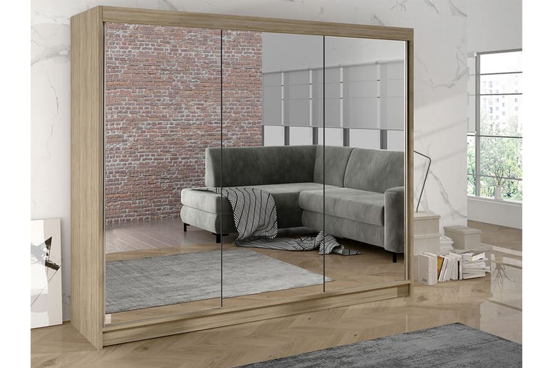 Cyria Garderobe med Speil 200x215 cm - Beige - Oppbevaring - Klesoppbevaring - Garderober & garderobesystem