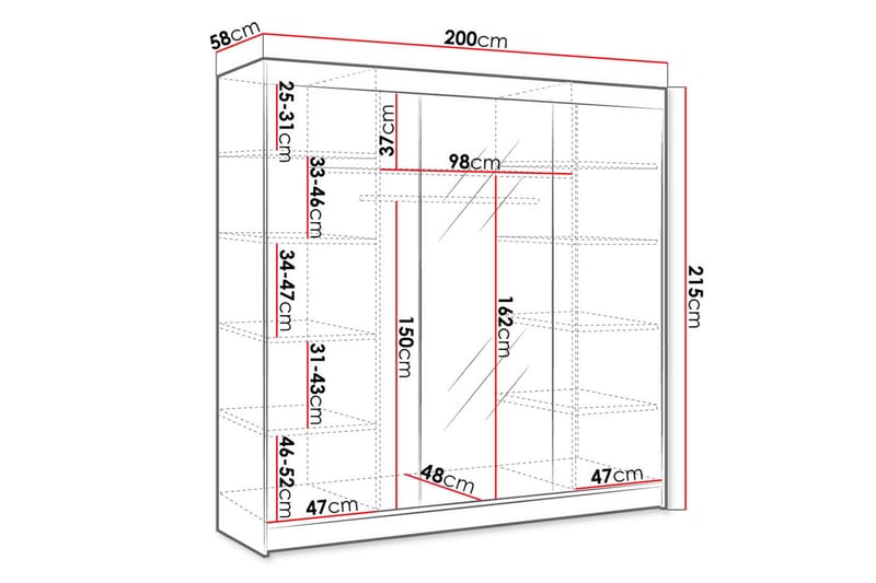 Cyria Garderobe med Speil 200x215 cm - Beige - Oppbevaring - Klesoppbevaring - Garderober & garderobesystem