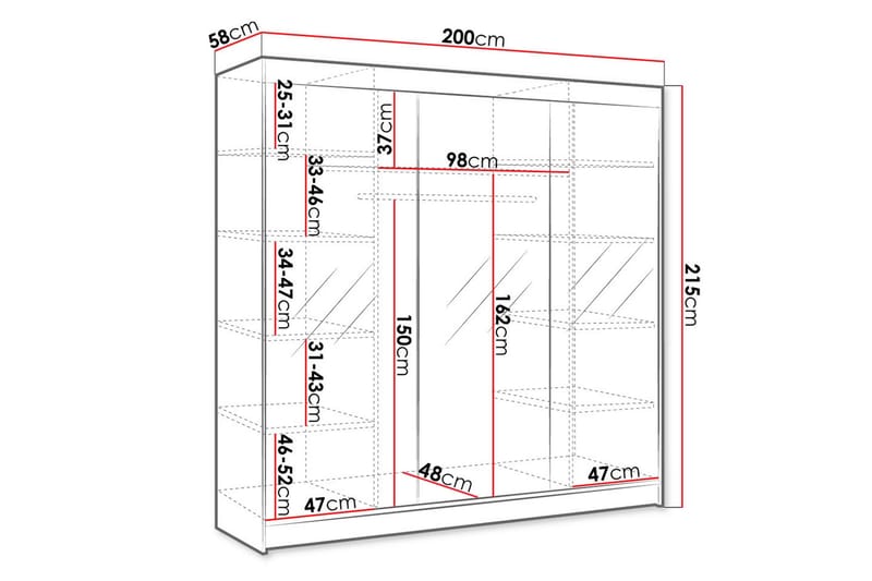 Cyria Garderobe med Speil 200x215 cm - Beige - Oppbevaring - Klesoppbevaring - Garderober & garderobesystem